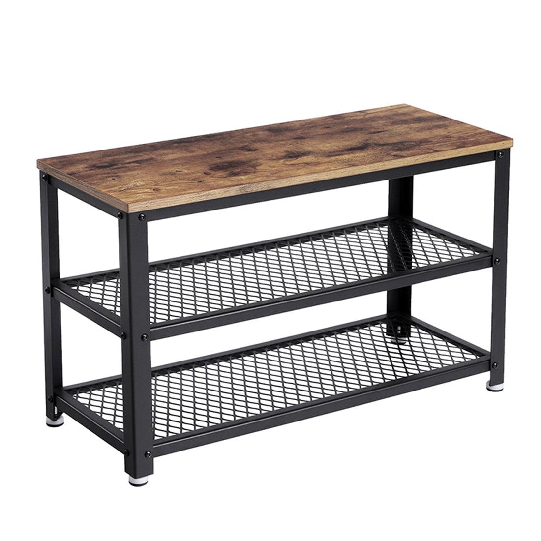 Klupa za cipele s 2 crne mrežaste police 73 x 30 x 45 cm, smeđe-crna | VASAGLE-vitahome.hr