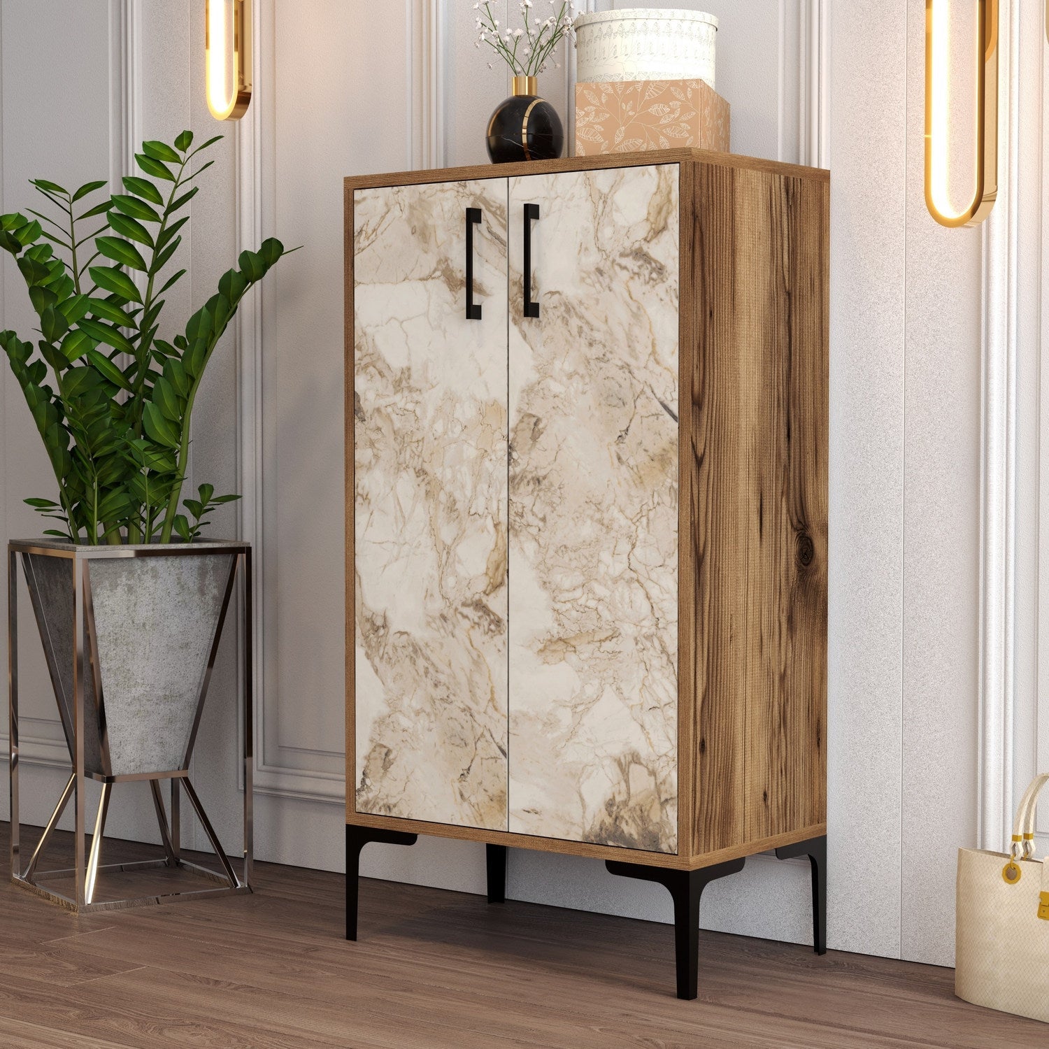 Ormar za obuću Prag - Walnut, White Marble | AG-vitahome.hr