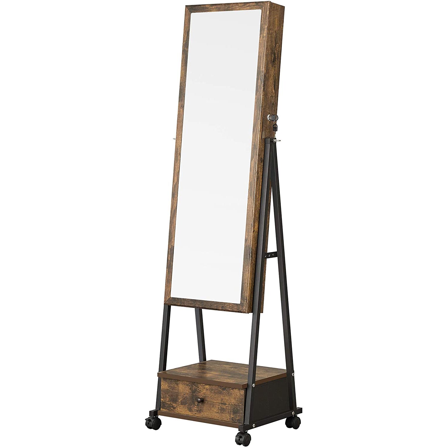 Samostojeći ormarić za nakit, može se zaključati, s ogledalom, vintage smeđi | SONGMICS-vitahome.hr