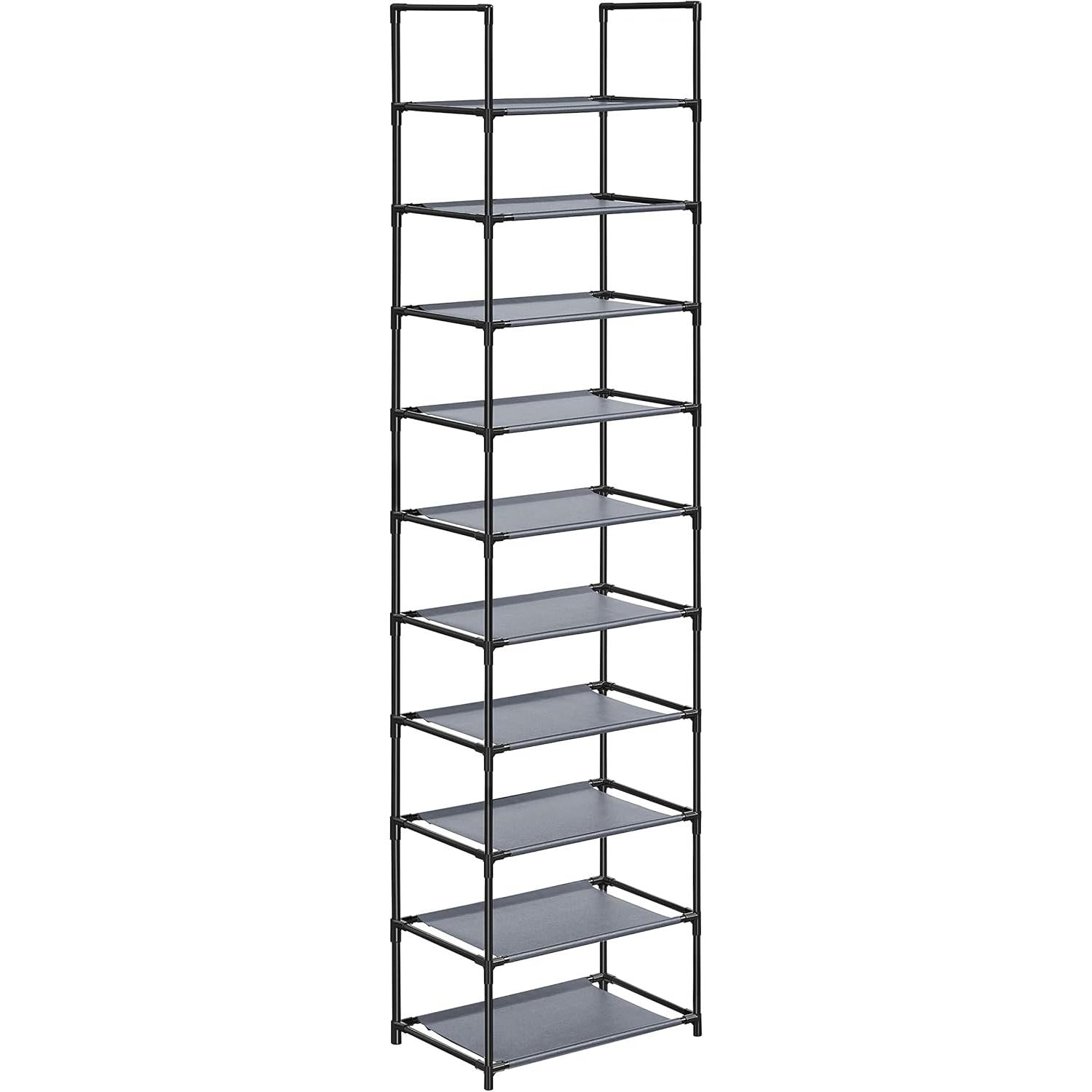 10-slojni držač cipela, stalak za cipele, 45 x 28 x 173 cm, metalna konstrukcija, siva
