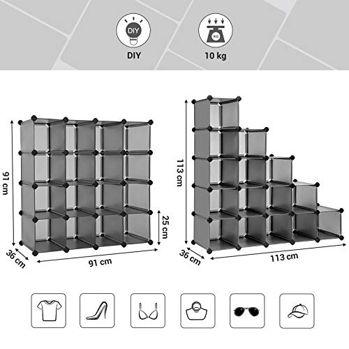 16 kockás tárolóegység, cipőtartó, DIY polcrendszer, szürke-SONGMICS-Vita Home