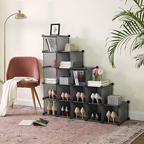 16 kockás tárolóegység, cipőtartó, DIY polcrendszer, szürke-SONGMICS-Vita Home