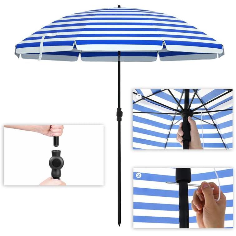 1,6 m suncobran s mehanizmom nagiba, dezen plavo-bijelih prugica | SONGMICS-vitahome.hr
