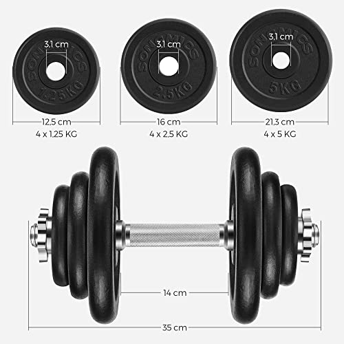 2 db öntöttvas súlyzó, 2 x 20 kg-os, fekete-SONGMICS-Vita Home