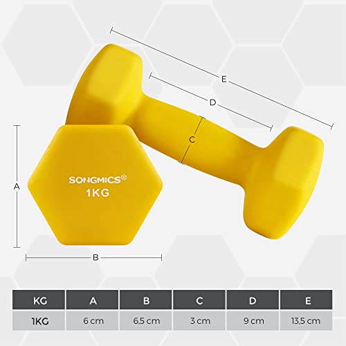2 db-os súlyzókészlet, 2 x 1 kg, csúszásmentes neoprén kézi súlyzók, sárga-SONGMICS-Vita Home