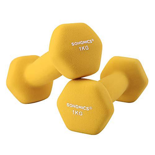2 db-os súlyzókészlet, 2 x 1 kg, csúszásmentes neoprén kézi súlyzók, sárga-SONGMICS-Vita Home
