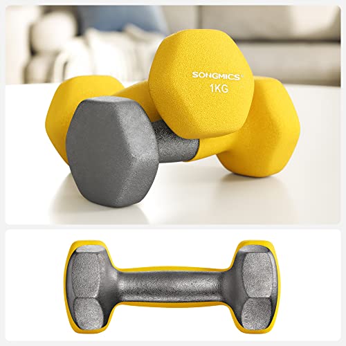 2 db-os súlyzókészlet, 2 x 1 kg, csúszásmentes neoprén kézi súlyzók, sárga-SONGMICS-Vita Home
