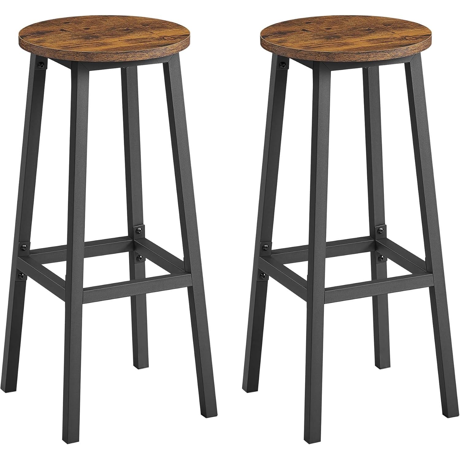 2 komada barskih stolica s metalnom konstrukcijom, naslonom za noge, u rustikalnoj smeđoj i crnoj boji