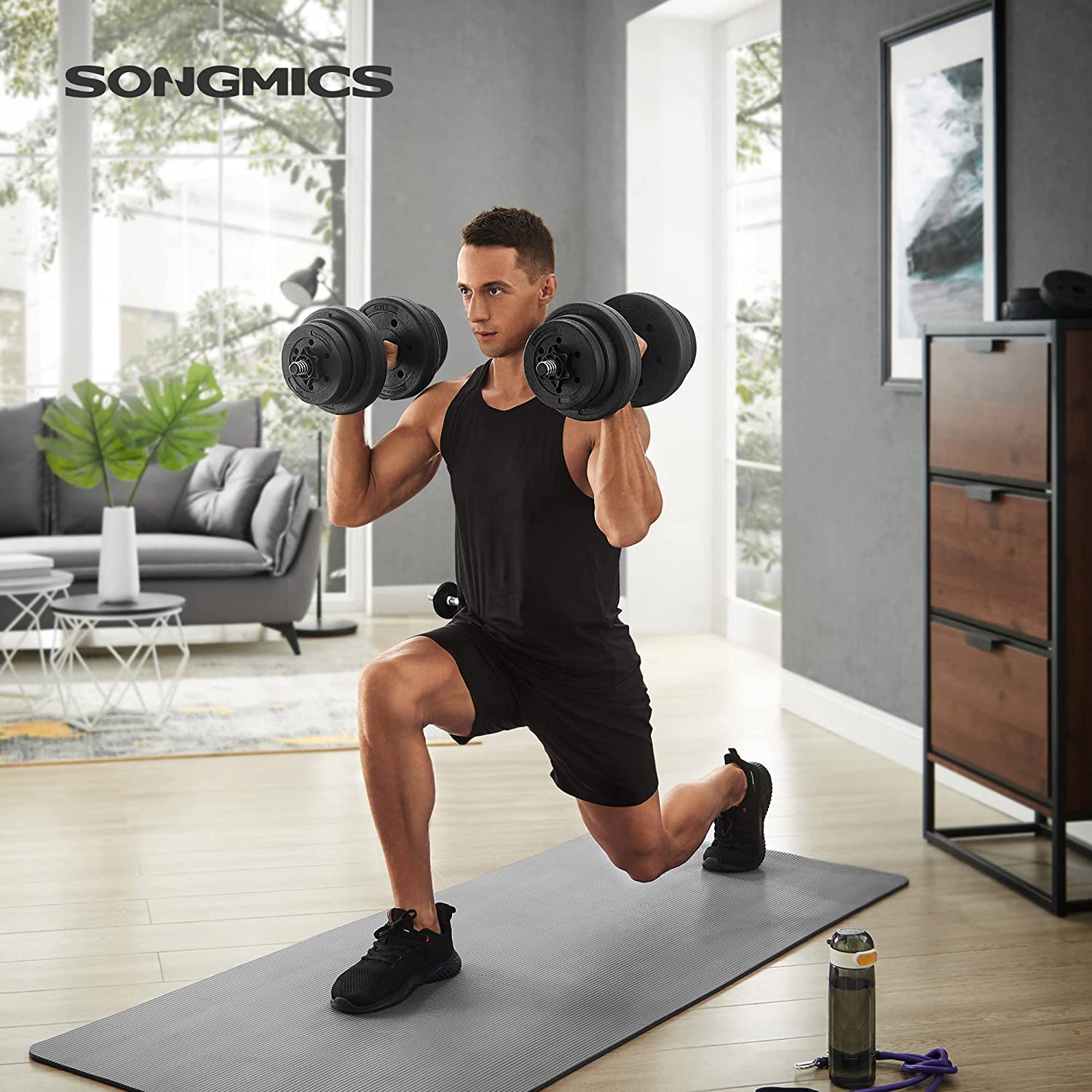 2-u-1 set bučica, 2 x 10 kg podesive bučice s dodatnom šipkom za utege | SONGMICS-vitahome.hr