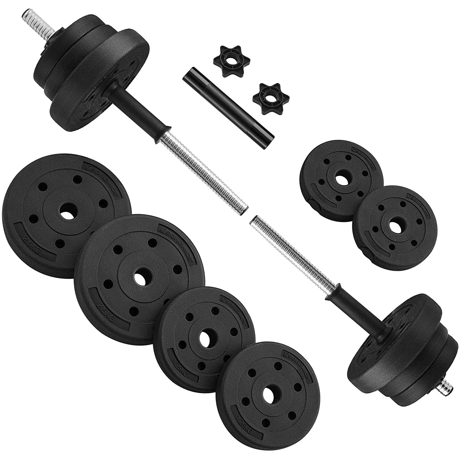 2-u-1 set bučica, 2 x 10 kg podesive bučice s dodatnom šipkom za utege | SONGMICS-vitahome.hr