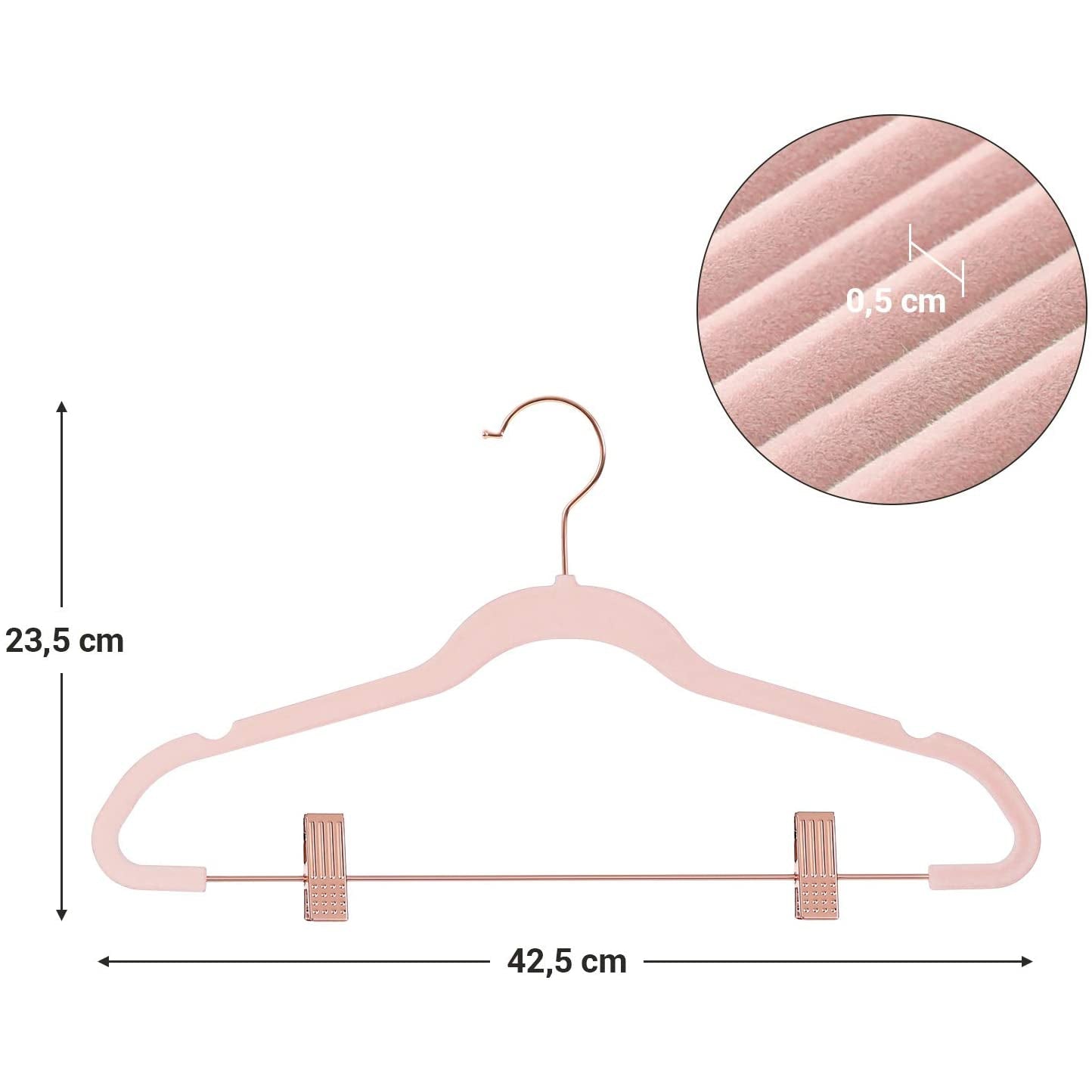 24 baršunaste vješalice s podesivim kopčama i štipaljkama, roze zlato | SONGMICS-vitahome.hr