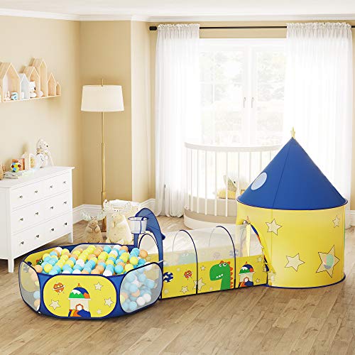 3 az 1-ben gyerek játszósátor, alagút, pop-up, sárga és kék-SONGMICS-Vita Home