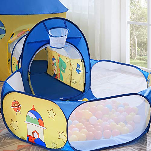 3 az 1-ben gyerek játszósátor, alagút, pop-up, sárga és kék-SONGMICS-Vita Home