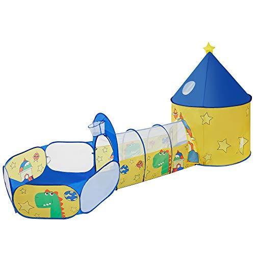 3 az 1-ben gyerek játszósátor, alagút, pop-up, sárga és kék-SONGMICS-Vita Home