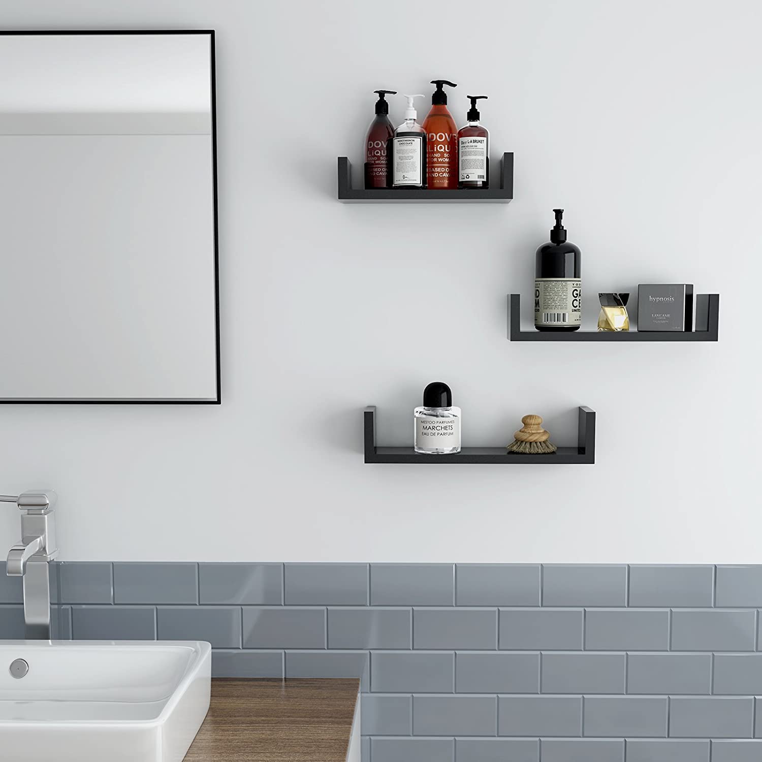 3 moderne zidne police, sjajna površina 30/35/40 cm, crna | SONGMICS-vitahome.hr