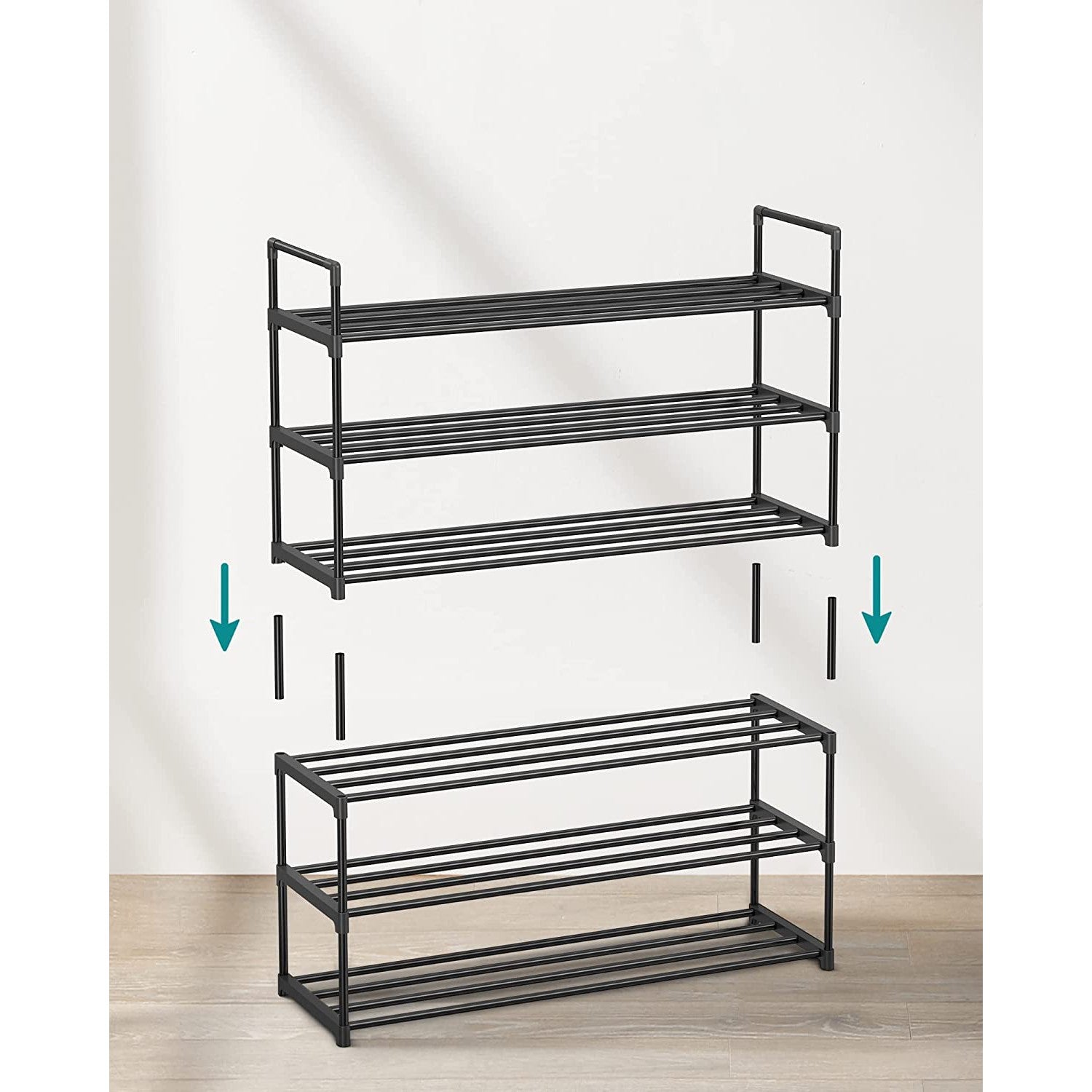 3-slojni metalni stalak za cipele, za 12-15 pari cipela, 30 x 92 x 54 cm, crni | SONGMICS-vitahome.hr