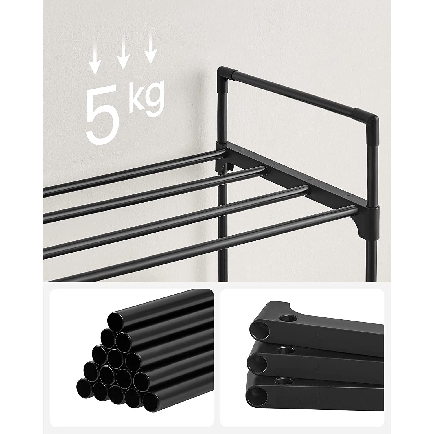 3-slojni metalni stalak za cipele, za 12-15 pari cipela, 30 x 92 x 54 cm, crni | SONGMICS-vitahome.hr