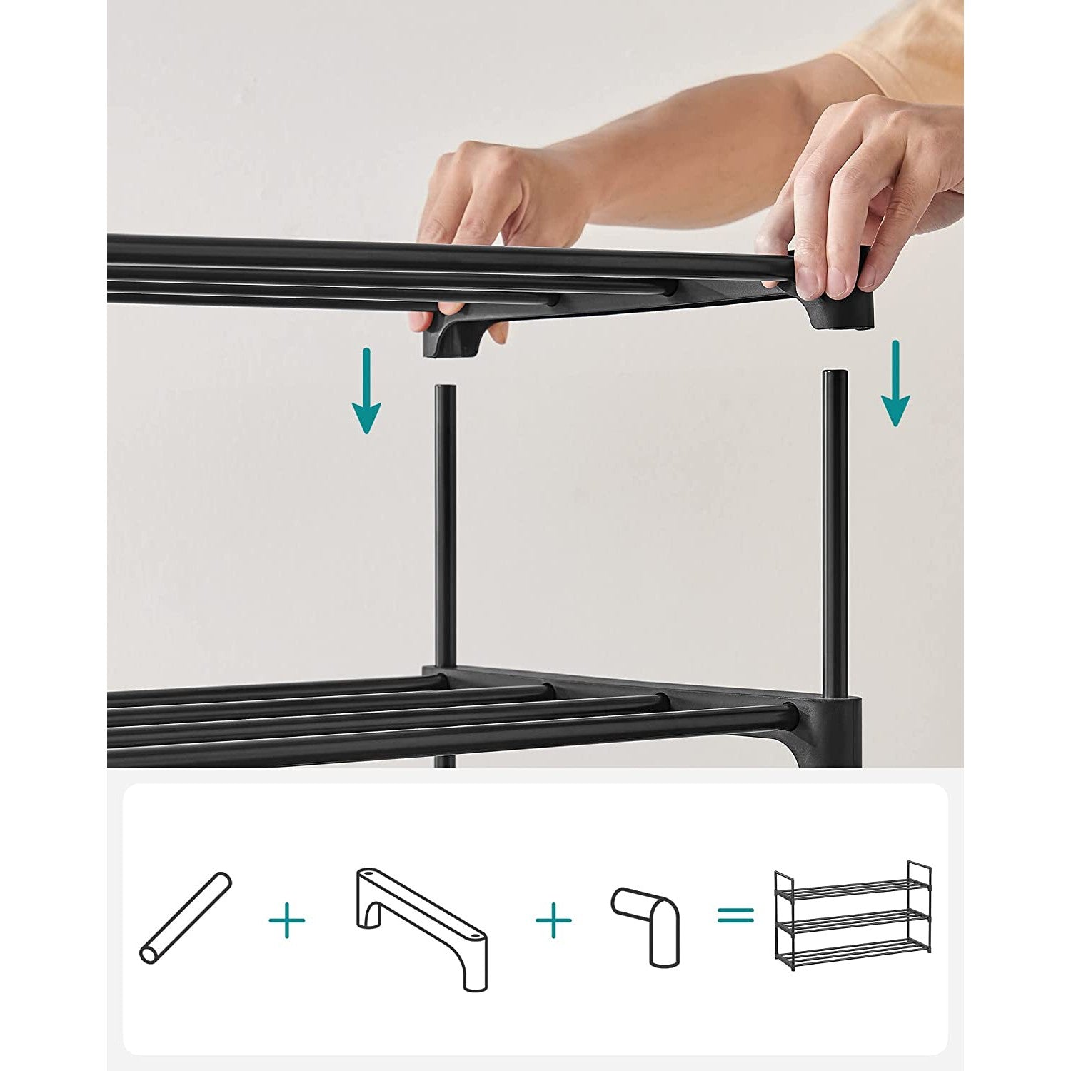 3-slojni metalni stalak za cipele, za 12-15 pari cipela, 30 x 92 x 54 cm, crni | SONGMICS-vitahome.hr