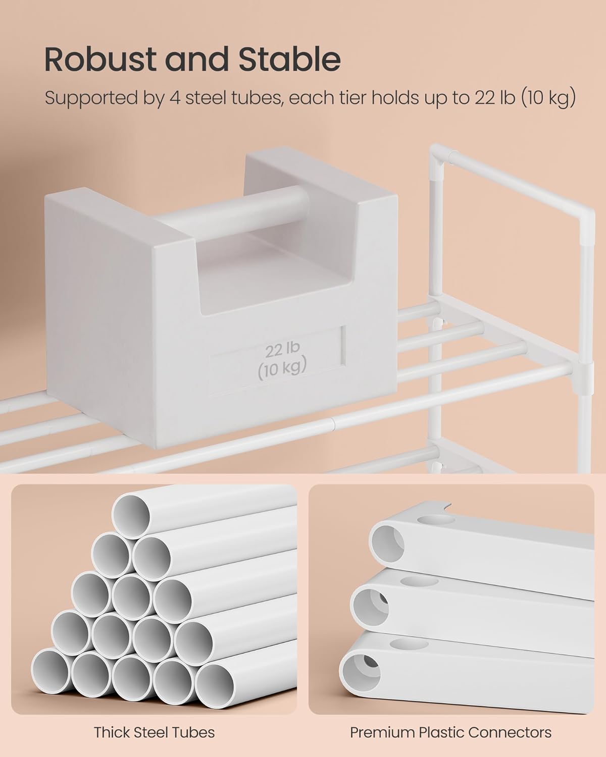 3-slojni metalni stalak za cipele, za 16–20 pari cipela, dimenzije 30 x 92 x 55 cm, bijeli
