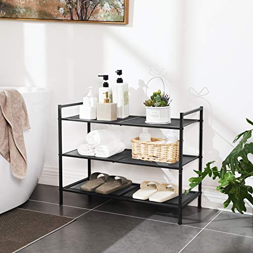 3 szintes cipőtartó, egymásra rakható fém cipőtároló 9-12 pár cipő számára, fekete-SONGMICS-Vita Home