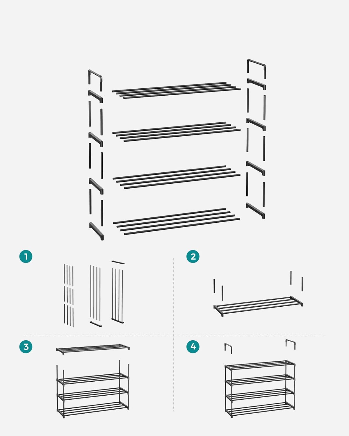 4-slojni metalni stalak za cipele, 30 x 92 x 73 cm, crni | SONGMICS-vitahome.hr