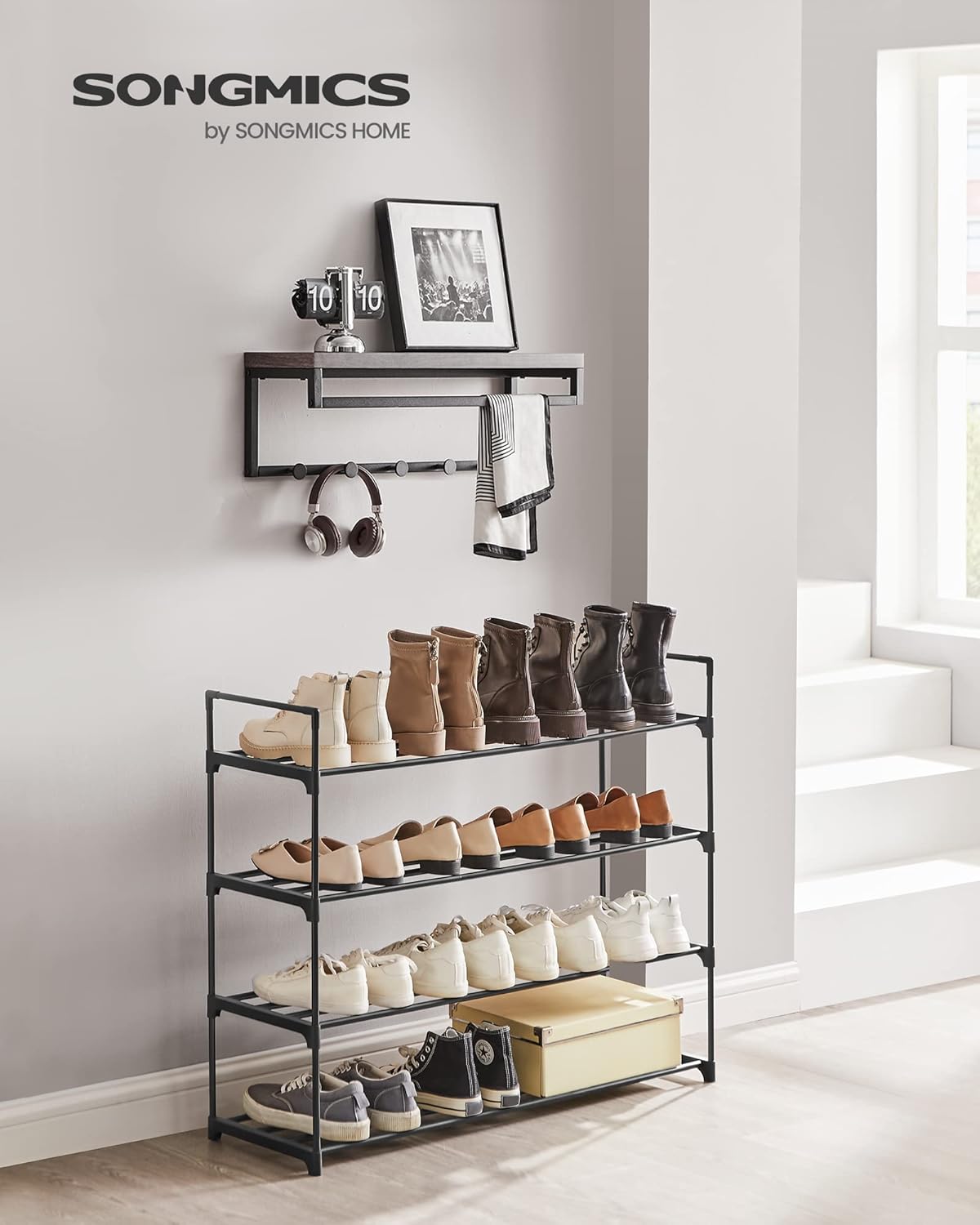 4-slojni metalni stalak za cipele, 30 x 92 x 73 cm, crni | SONGMICS-vitahome.hr
