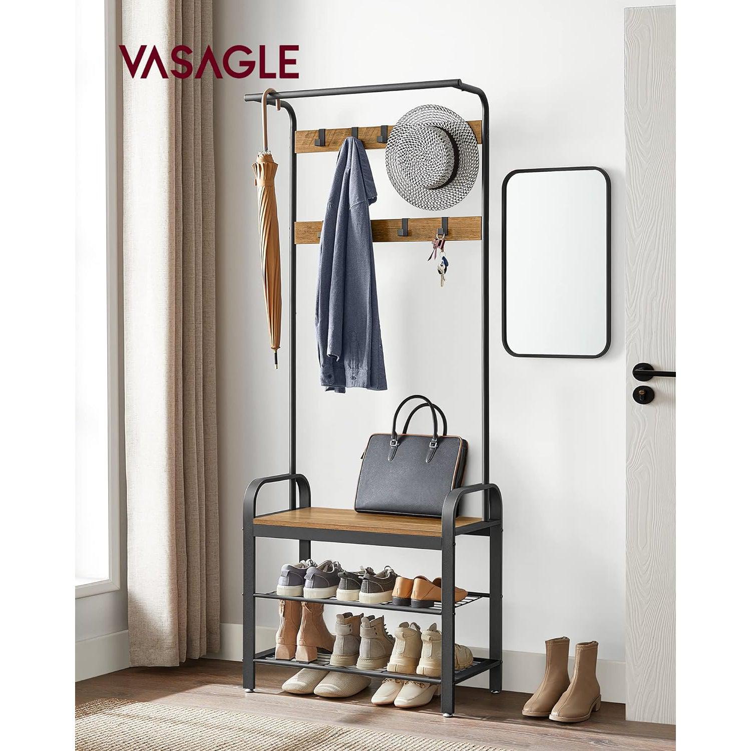 4 u 1 stalak za kapute s klupom za odlaganje cipela, rustikalni orah| VASAGLE | VASAGLE-vitahome.hr