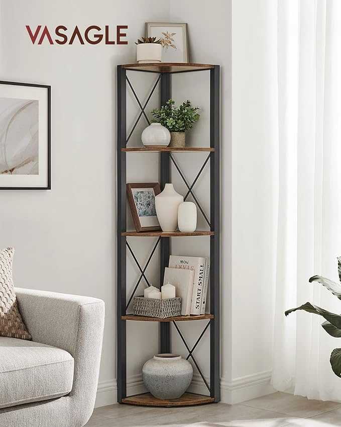 5-slojni kutni polic 160x30x30 cm u smeđoj i crnoj boji