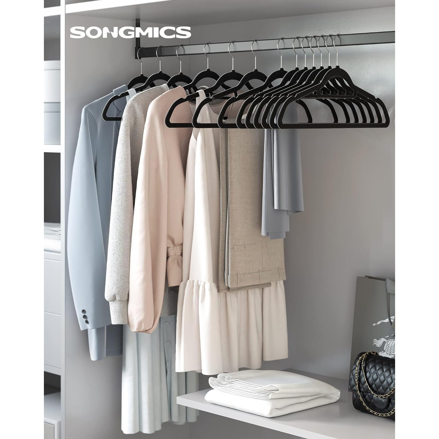 50 komada baršunastih, neklizajućih vješalica, crne | SONGMICS-vitahome.hr