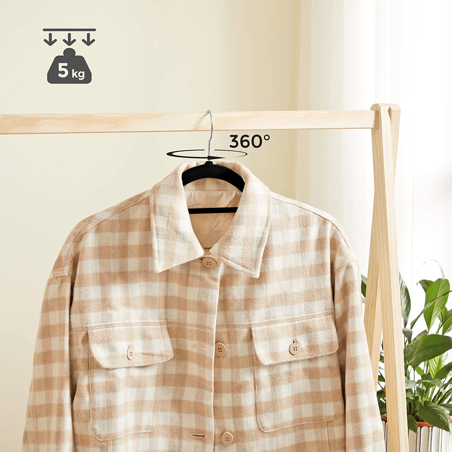 50 komada baršunastih, neklizajućih vješalica, crne | SONGMICS-vitahome.hr