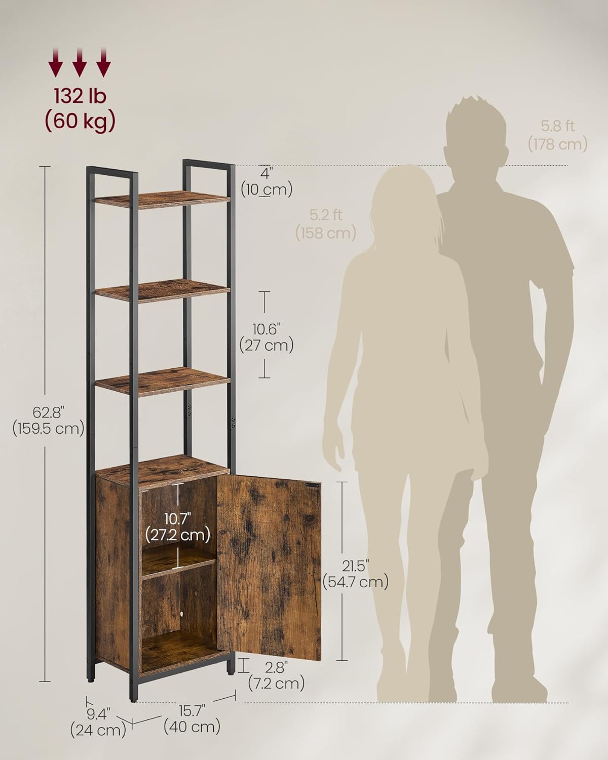 6-slojni knjižni regal 24 × 40 × 159,5 cm, u smeđoj i crnoj boji