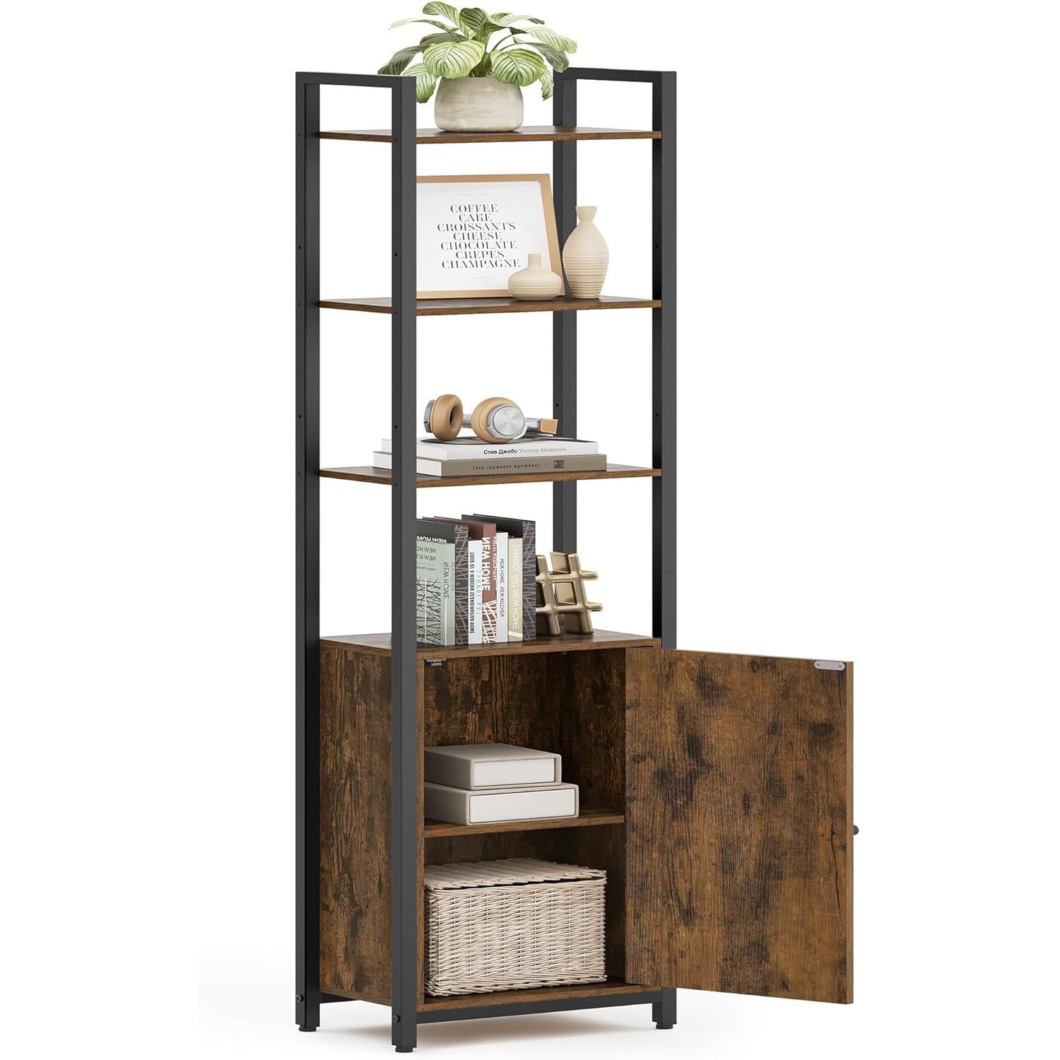 6-slojni knjižni regal 24 × 40 × 159,5 cm, u smeđoj i crnoj boji