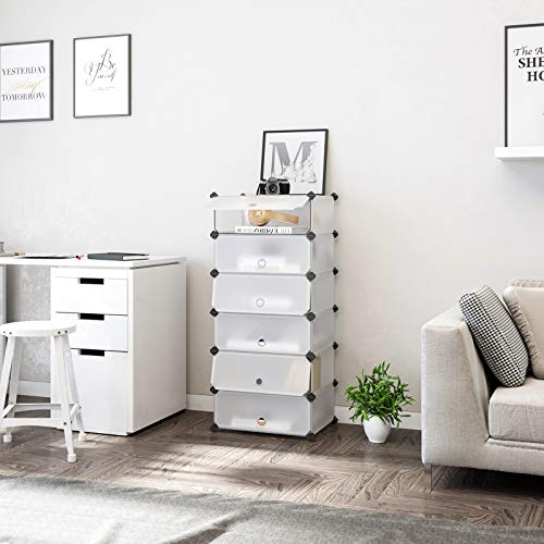 6 szintes cipőtartó reteszelhető, álló tároló ajtókkal, fehér-SONGMICS-Vita Home