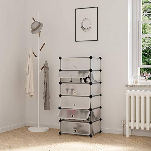 6 szintes cipőtartó reteszelhető, álló tároló ajtókkal, fehér-SONGMICS-Vita Home