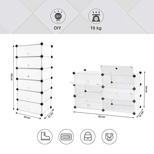 6 szintes cipőtartó reteszelhető, álló tároló ajtókkal, fehér-SONGMICS-Vita Home