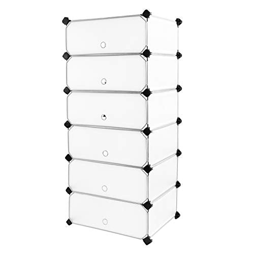 6 szintes cipőtartó reteszelhető, álló tároló ajtókkal, fehér-SONGMICS-Vita Home