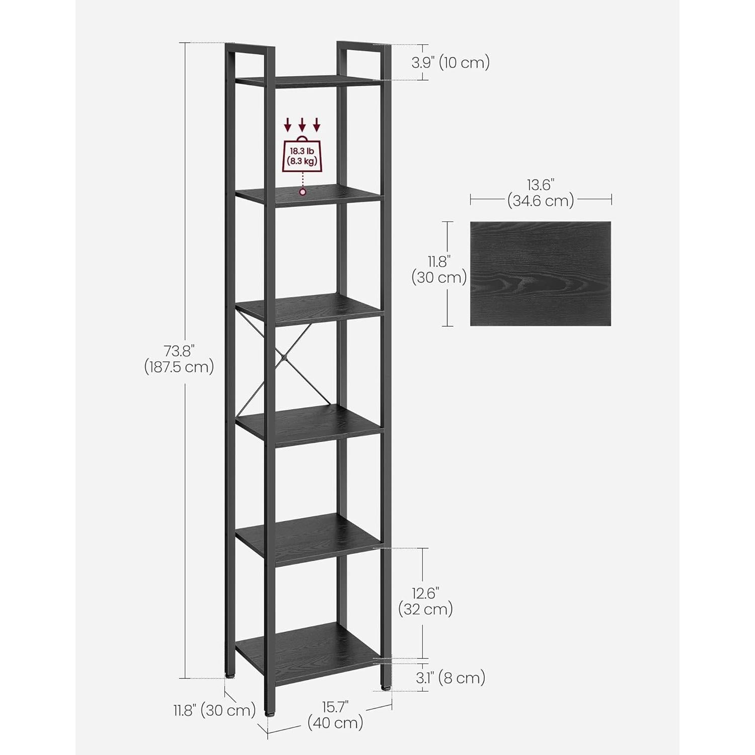 6 szintes könyvespolc, állópolc, fém kerettel, fekete-VASAGLE-Vita Home