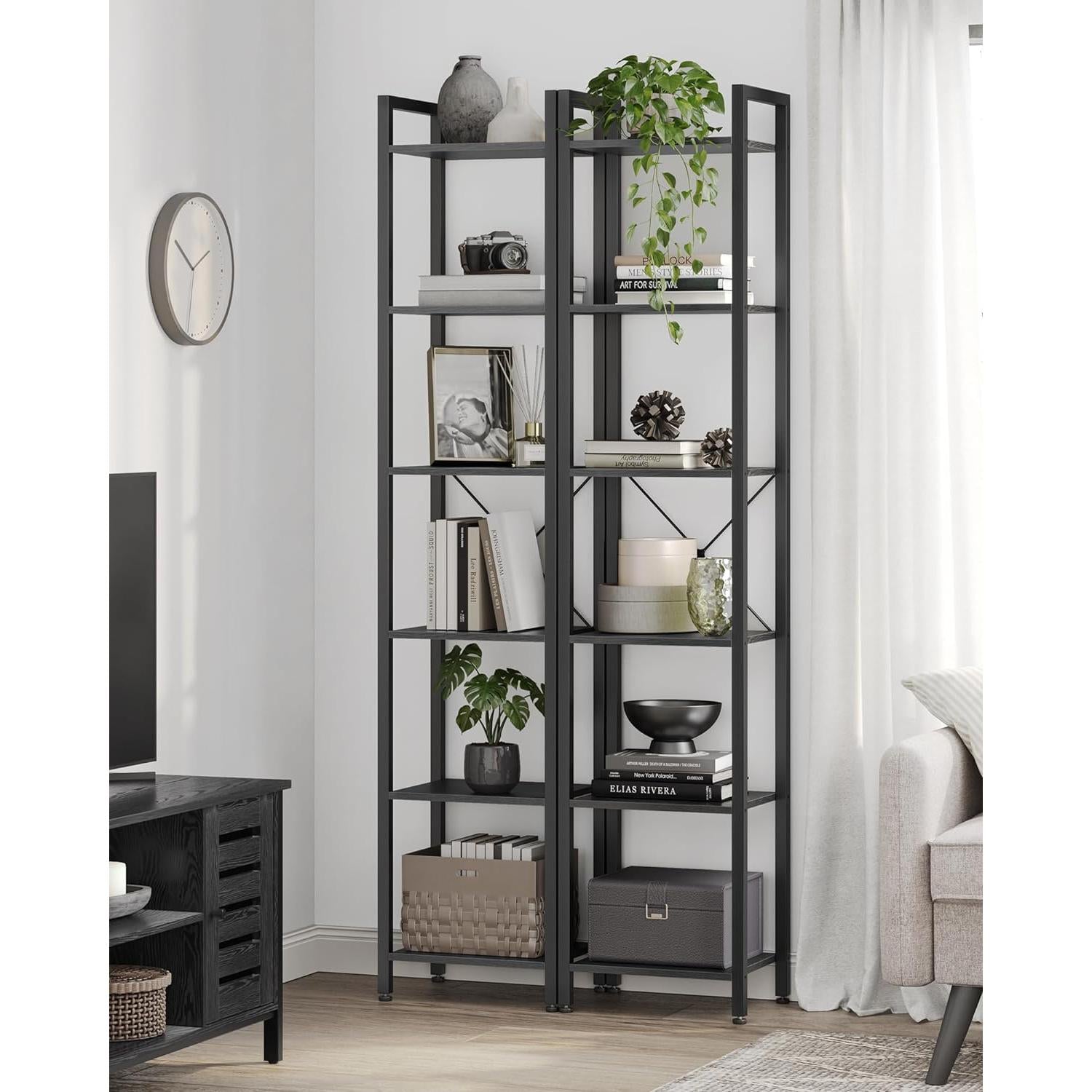 6 szintes könyvespolc, állópolc, fém kerettel, fekete-VASAGLE-Vita Home