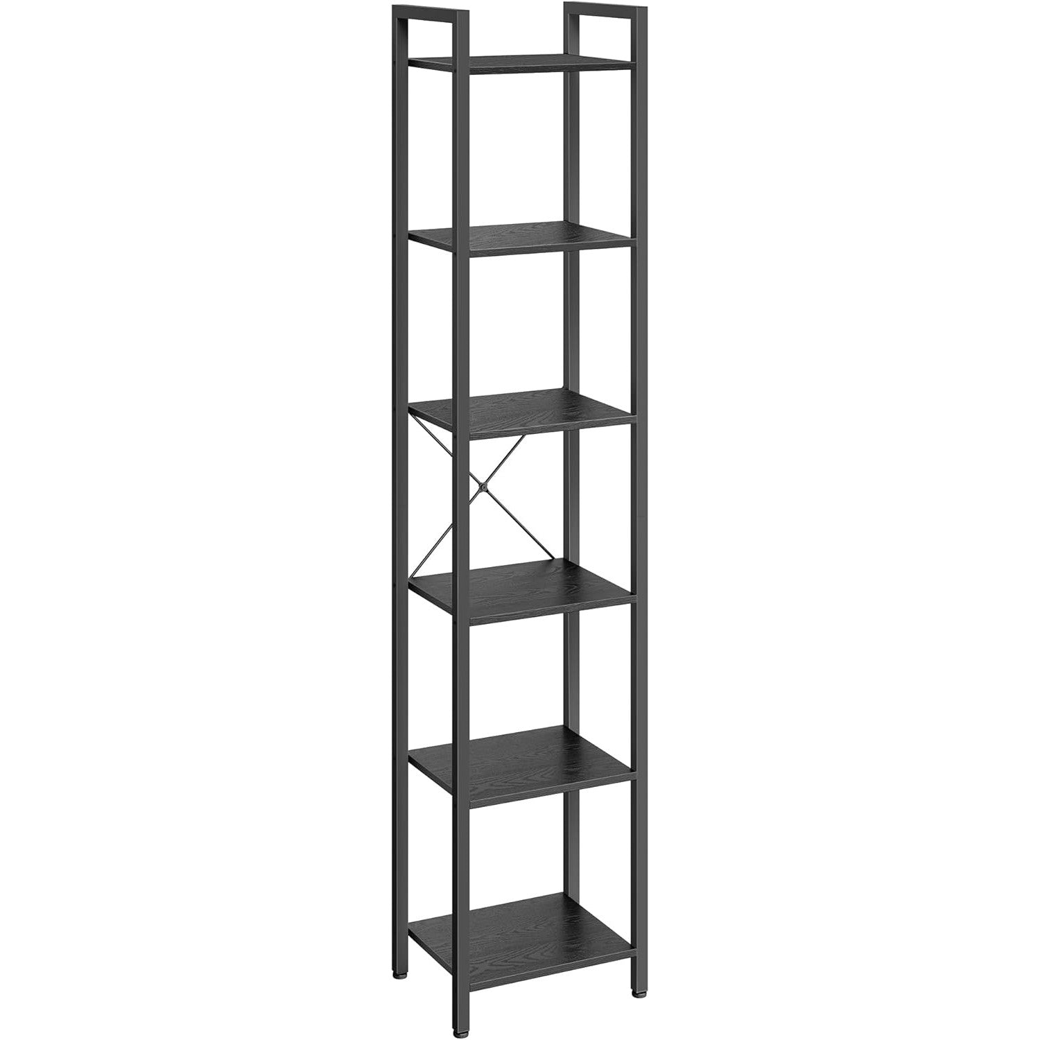 6 szintes könyvespolc, állópolc, fém kerettel, fekete-VASAGLE-Vita Home