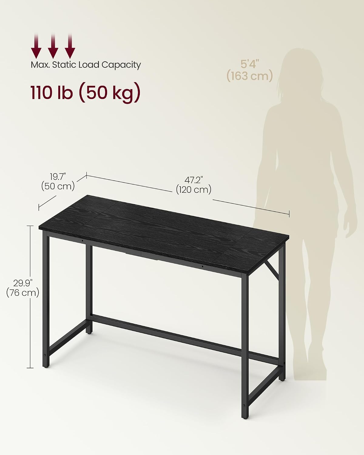 Radni stol, računalni stol 120 x 50 x 76 cm,  crni
