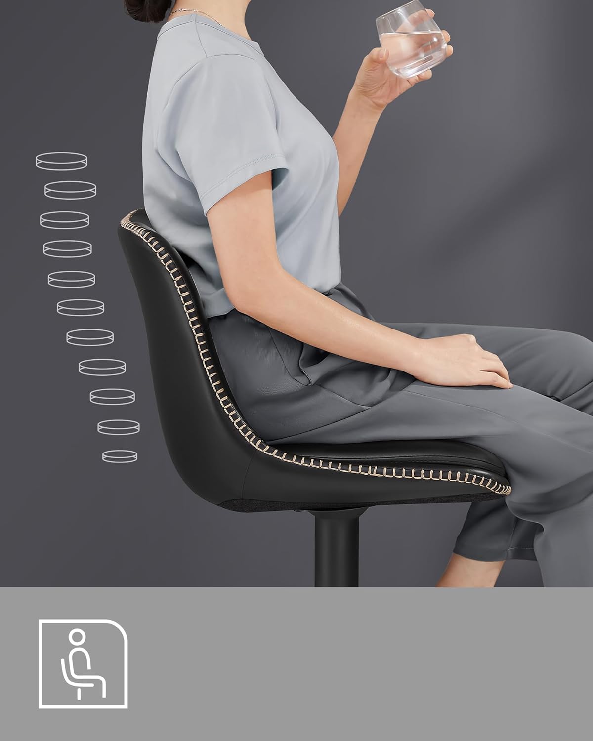 Set od 2 barske stolice, podesive visine, 44 x 48 x (90–112) cm, crne boje | VASAGLE | VASAGLE-vitahome.hr