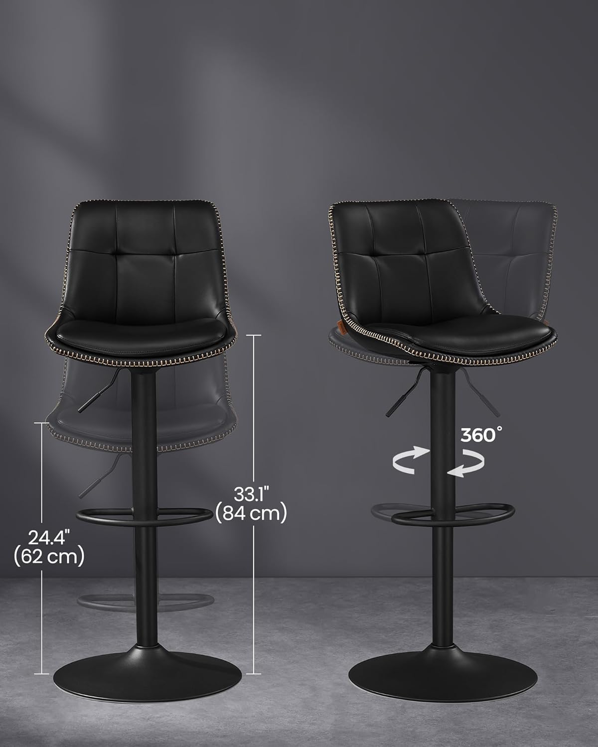 Set od 2 barske stolice, podesive visine, 44 x 48 x (90–112) cm, crne boje | VASAGLE | VASAGLE-vitahome.hr