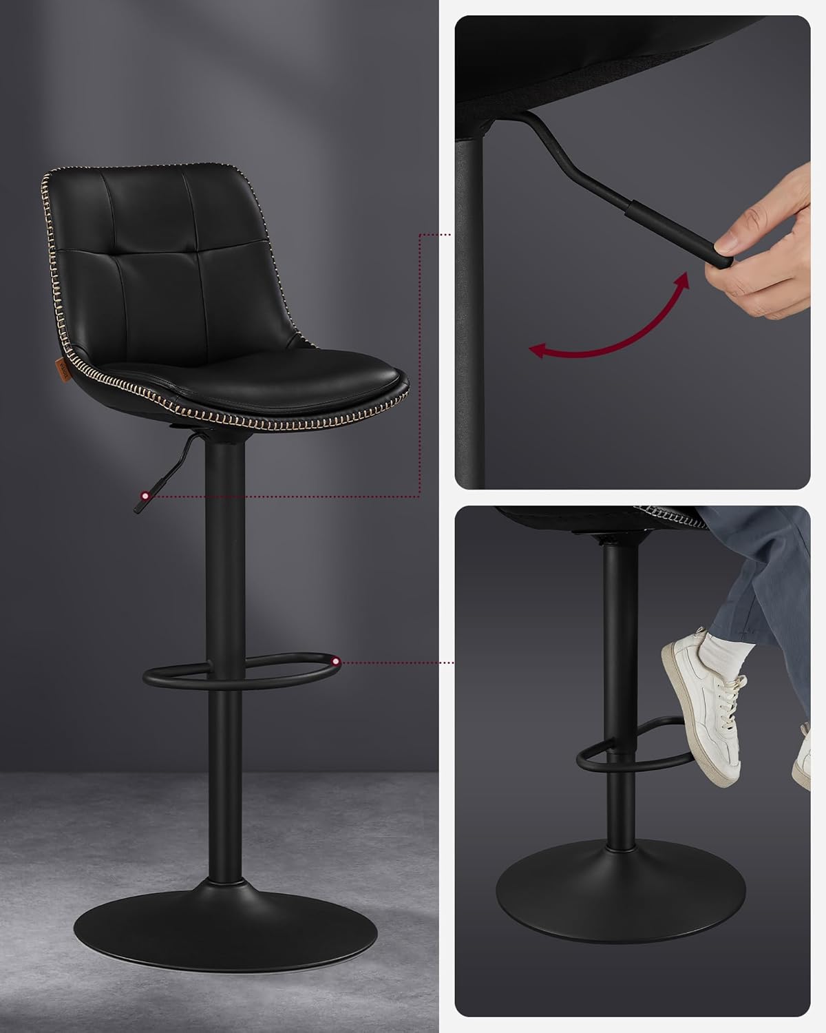 Set od 2 barske stolice, podesive visine, 44 x 48 x (90–112) cm, crne boje | VASAGLE | VASAGLE-vitahome.hr