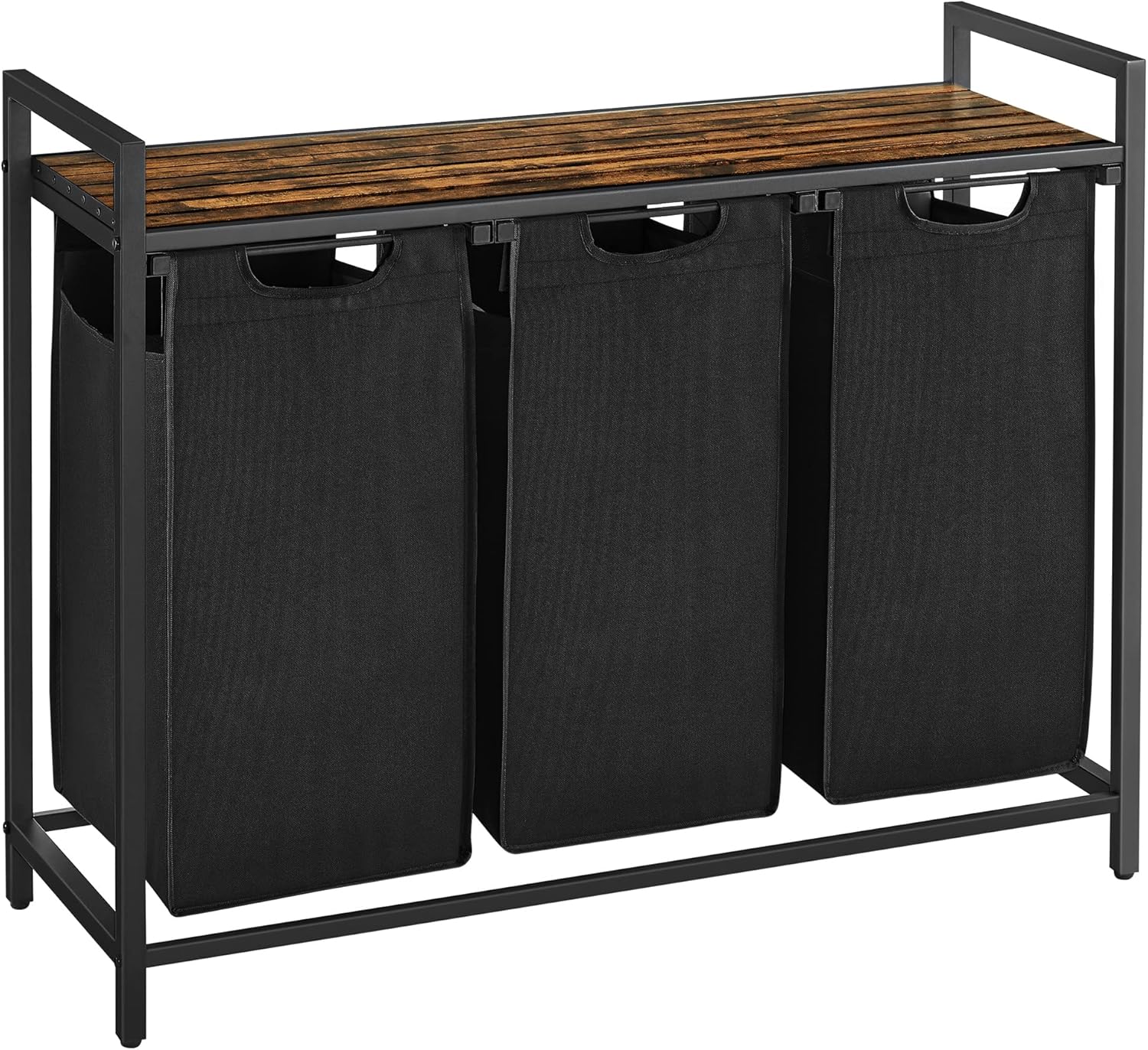 Košara za rublje s 3 odjeljka i policom, 92.5 x 33 x 72 cm, crno-smeđa