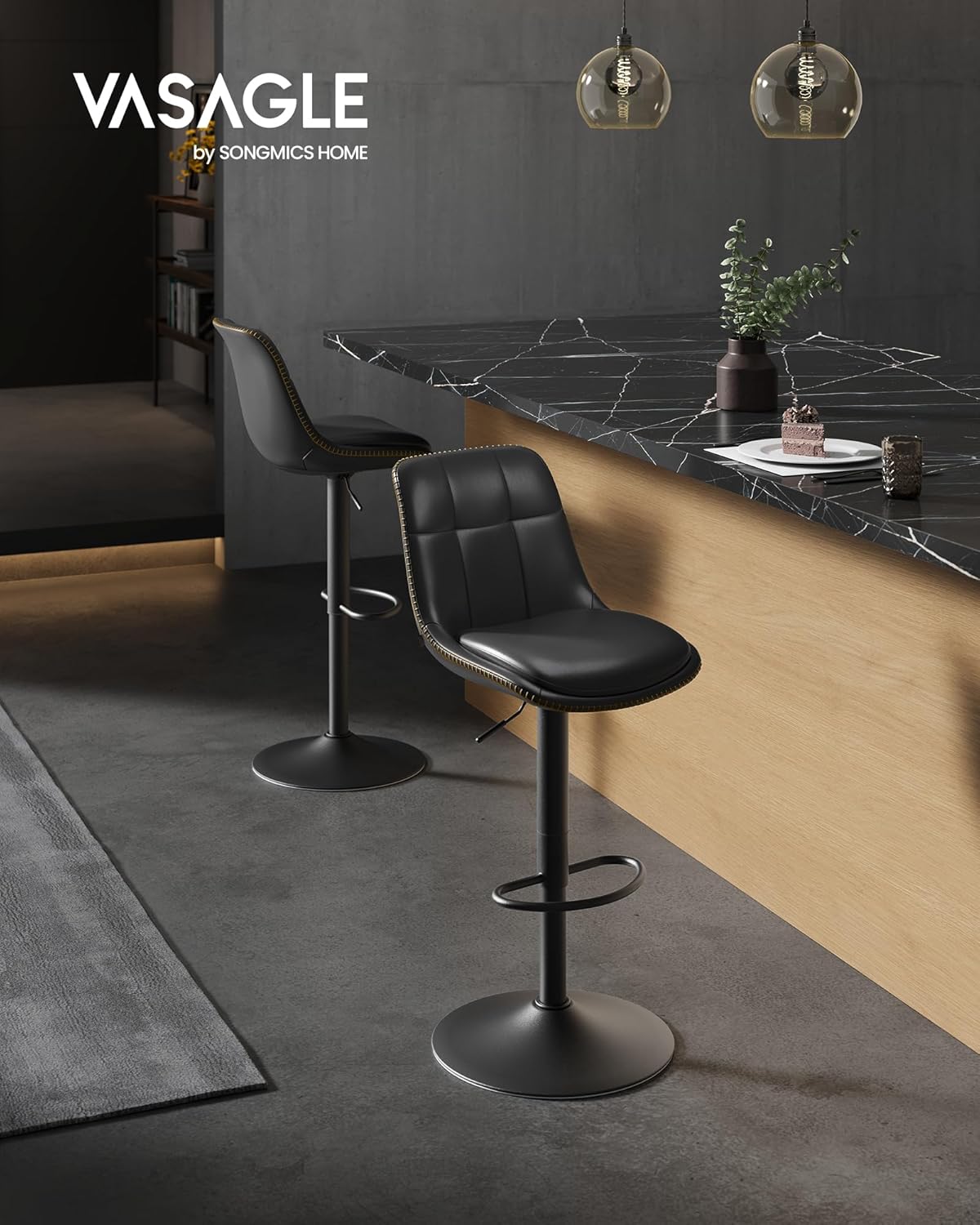 Set od 2 barske stolice, podesive visine, 44 x 48 x (90–112) cm, crne boje | VASAGLE | VASAGLE-vitahome.hr