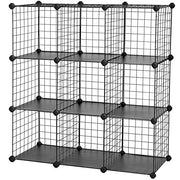 9-kocka drótrácsos tárolóállvány, polcos elem fémhálós polcokkal, fekete-SONGMICS-Vita Home