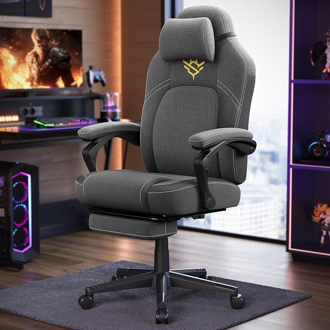 Ergonomska gaming stolica s osloncem za noge, 70 x 70 x (119–129) cm, siva | SONGMICS