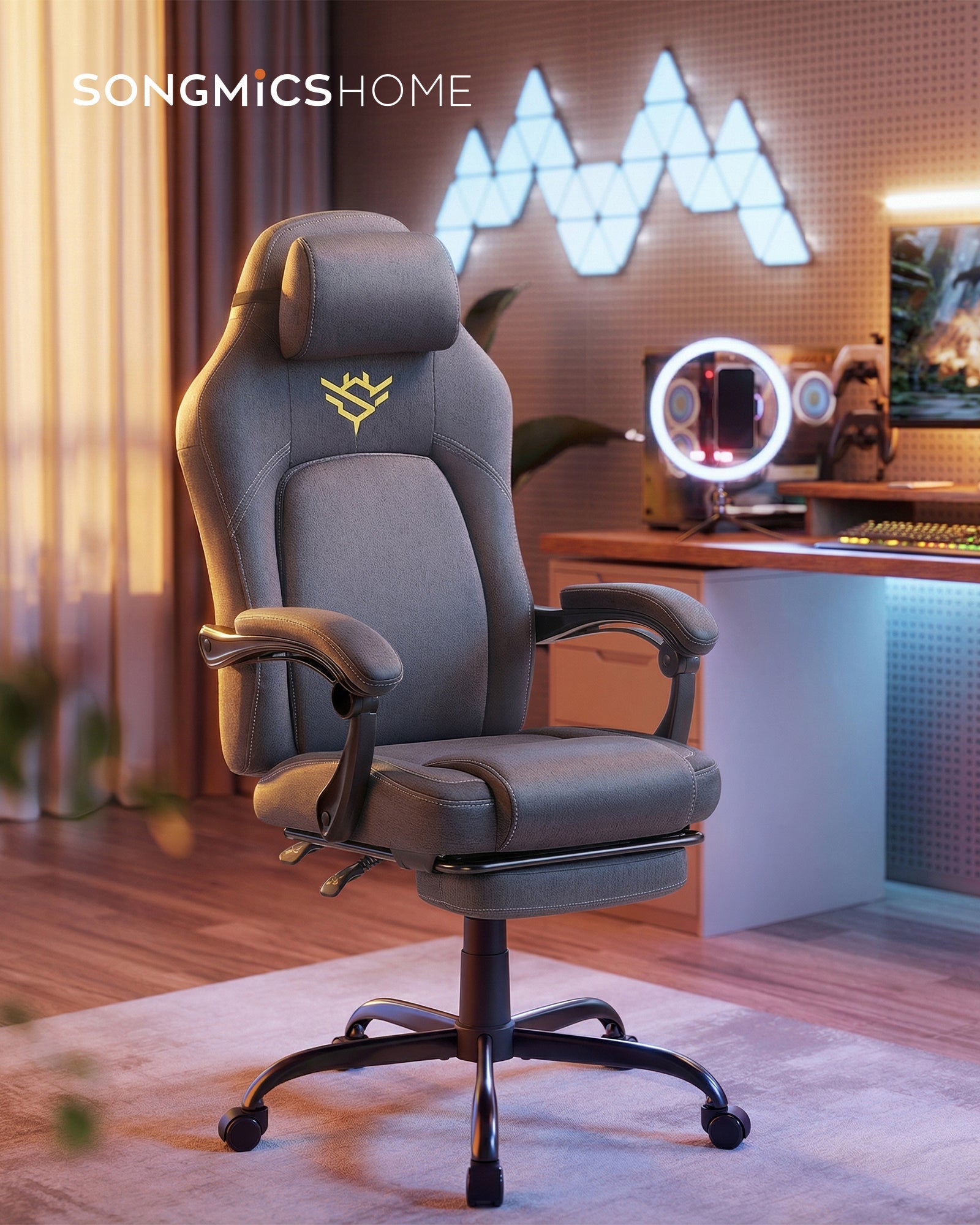 Ergonomska gaming stolica s osloncem za noge, 70 x 70 x (119–129) cm, siva | SONGMICS