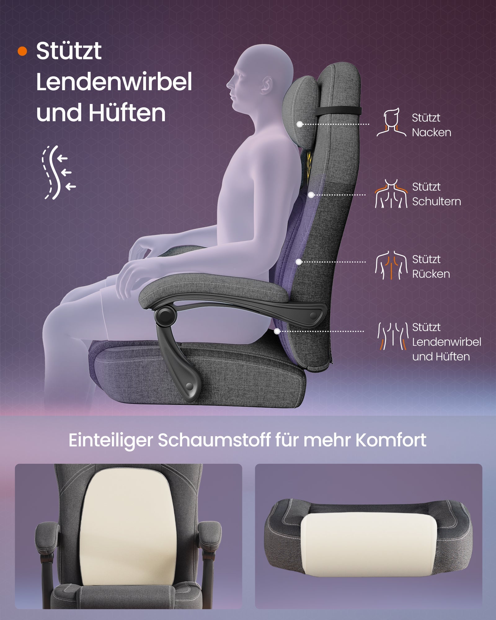 Ergonomska gaming stolica s osloncem za noge, 70 x 70 x (119–129) cm, siva | SONGMICS