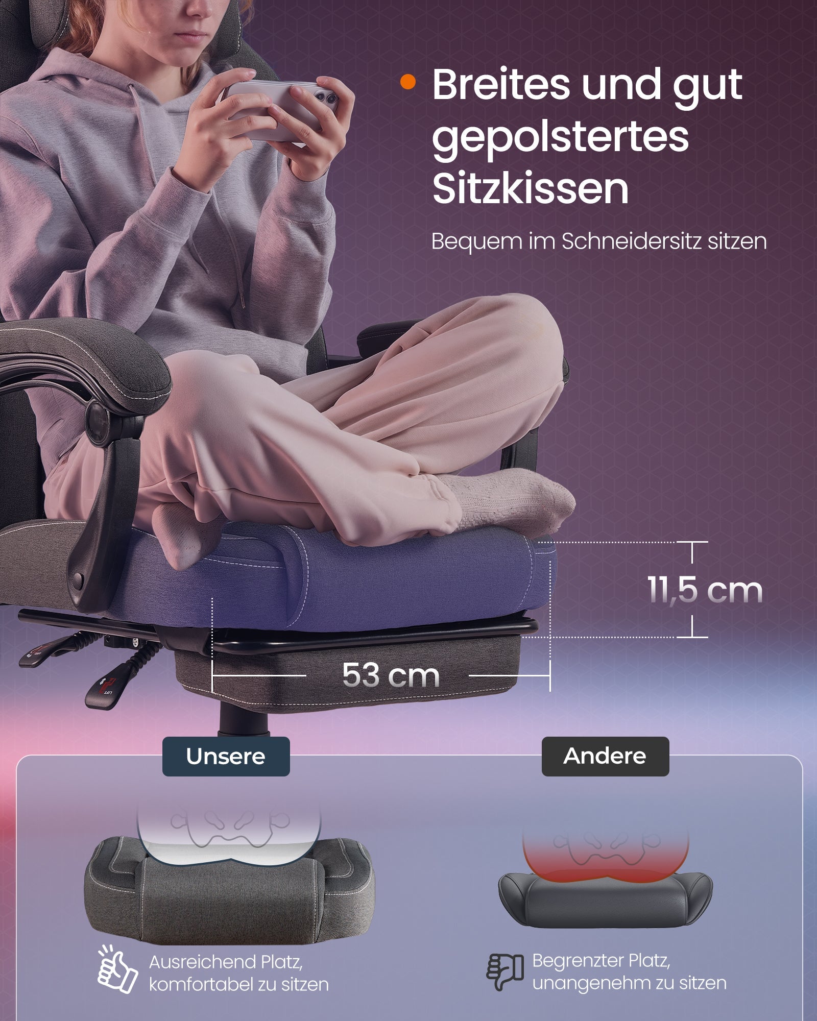 Ergonomska gaming stolica s osloncem za noge, 70 x 70 x (119–129) cm, siva | SONGMICS